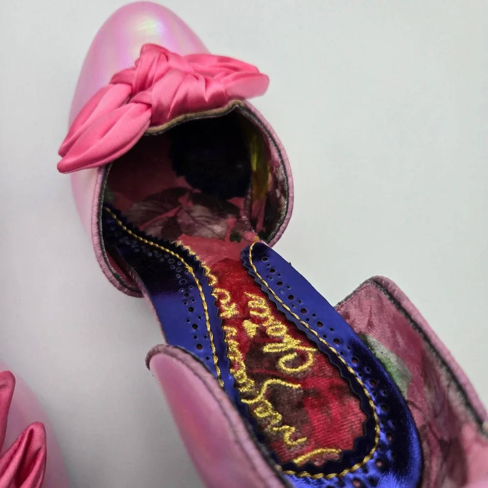 Irregular Choice NEW Summer Breeze Pink Holographic Iridescent W/Bows Sz 39 US 8